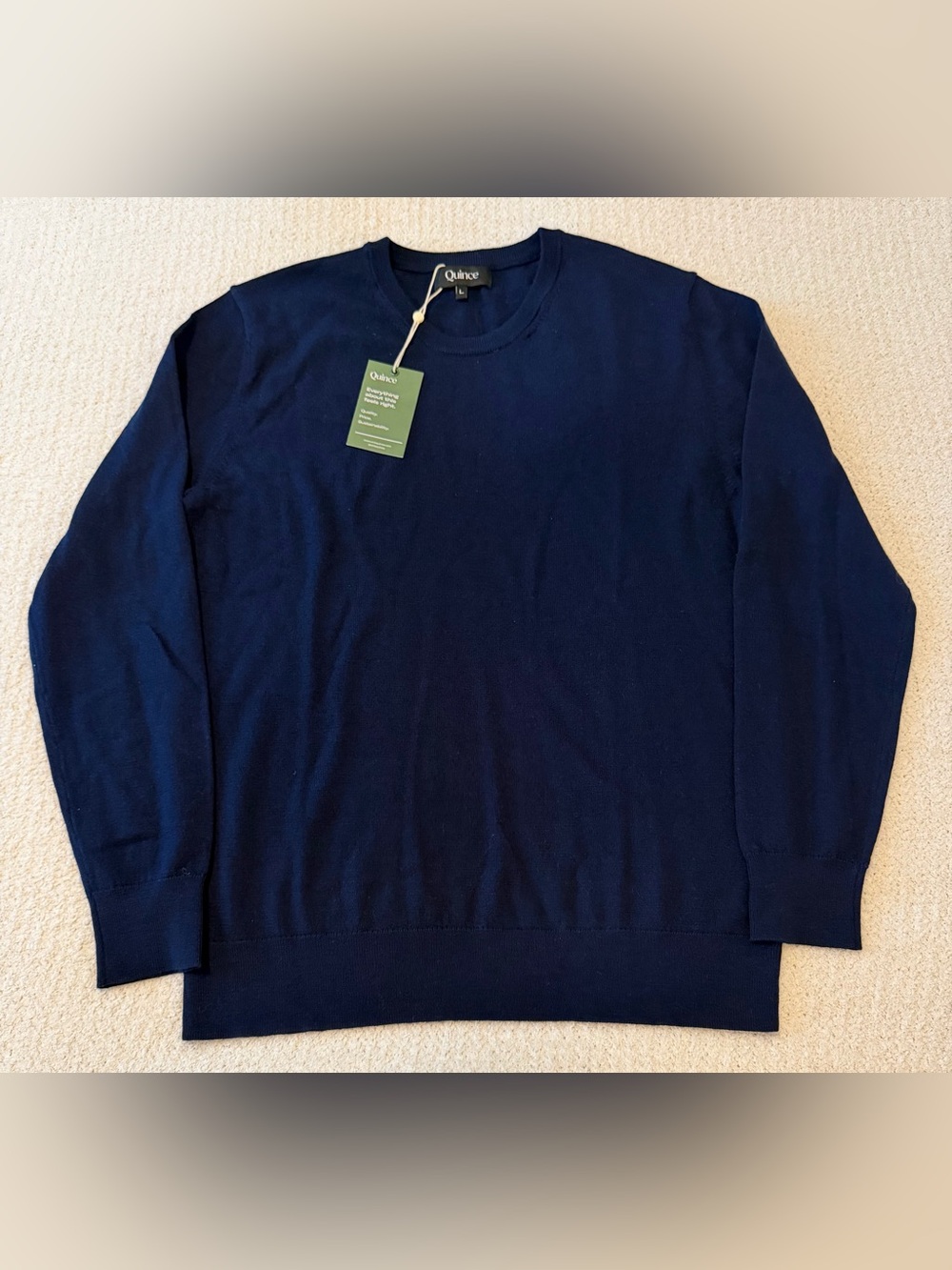 Quince Men's 100% Merino Wool Crewneck Sweater Navy Blue Size L